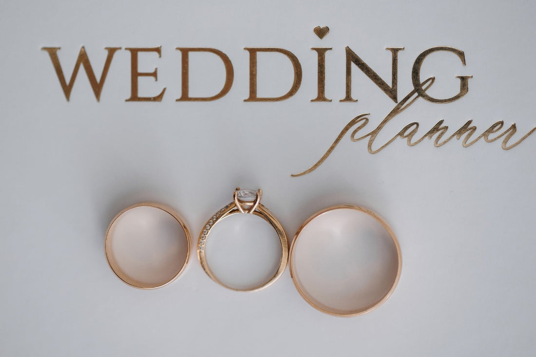 words wedding planner printed on white background with 3 rings